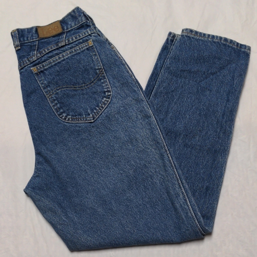 Lee Vintage 90s Made In USA Super High Rise Relaxed Fit Classic Wash Jeans Sz 14
